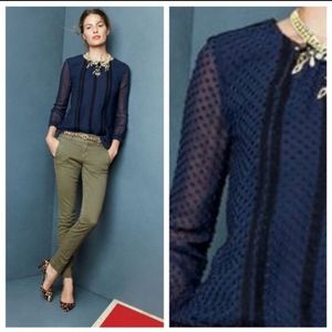 J CREW Silk Blue Swiss Dot long sleeve top sz 2